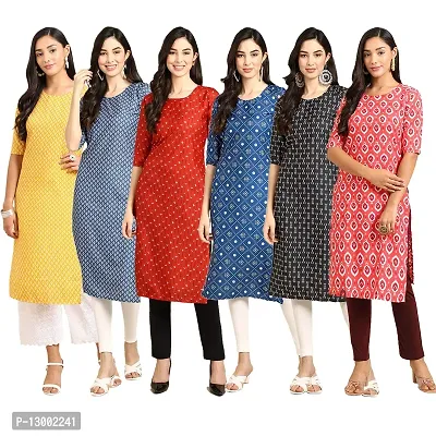 Trendy Crepe Printed Straight Kurta Combo For Women Pack Of 6