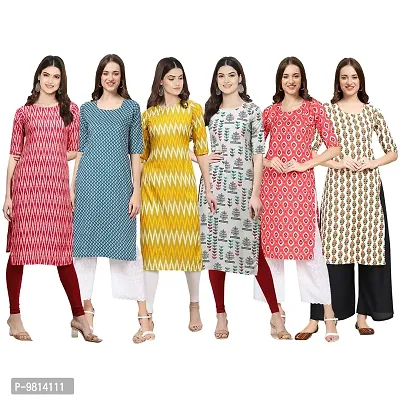 Women Crepe Digital Printed Straight Kurti  Pack of 6