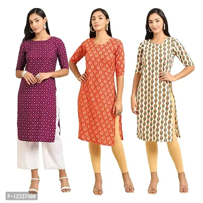 Elite Crepe Printed Straight Stitched Kurta For Women- Pack Of 3-thumb0