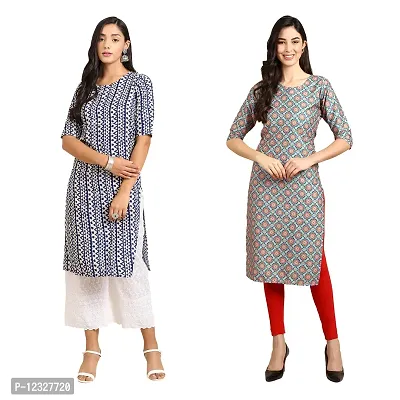 Straight Multicoloured Printed Crepe Kurta Pack Of 2