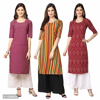 Women Crepe Digital Printed Straight Kurti  Pack of 3-thumb0