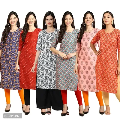 Women Crepe Digital Printed Straight Kurti  Pack of 6-thumb0