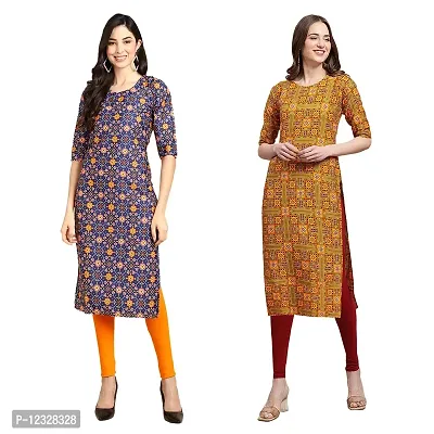 Straight Multicoloured Printed Crepe Kurta Pack Of 2-thumb0