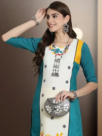 Stylish Multicoloured Straight American Crepe Printed Kurta