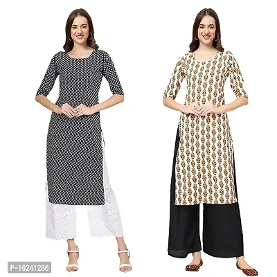 Stylish Straight Multicoloured Printed Crepe Kurta For Women Combo Pack Of 2