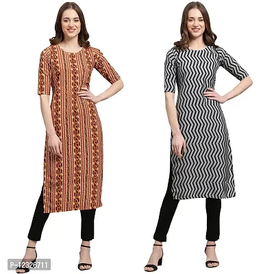 Straight Multicoloured Printed Crepe Kurta Pack Of 2