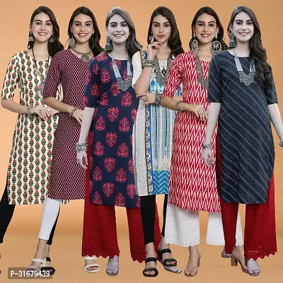 Fancy Crepe Printed Kurtas For Women Pack Of 6