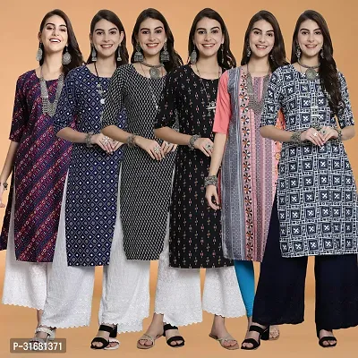 Fancy Crepe Printed Kurtas For Women Pack Of 6