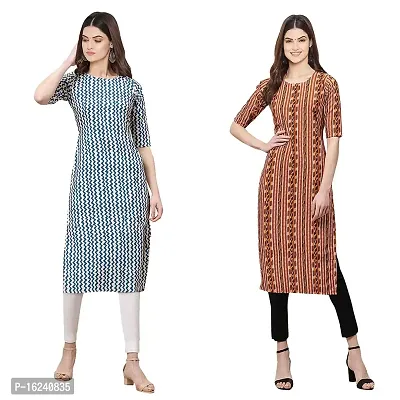 Stylish Straight Multicoloured Printed Crepe Kurta For Women Combo Pack Of 2