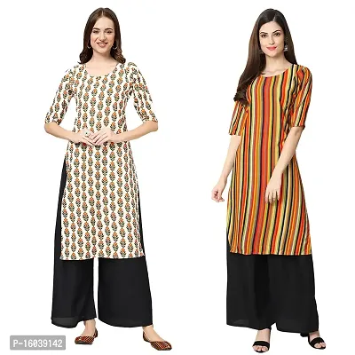 Alluring Crepe Printed Straight Kurta For Women-Pack Of 2