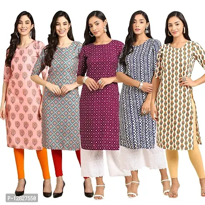 Attractive Straight Multicoloured Printed Crepe Kurta Combo For Women Pack Of 5