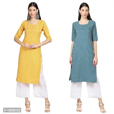 Stylish Crepe Printed Straight Kurta For Women-Pack Of 2-thumb0