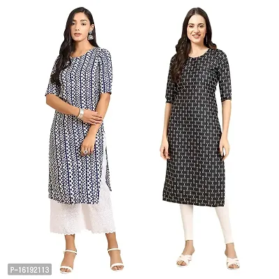 Stylish Straight Multicoloured Printed Crepe Kurta For Women Combo Pack Of 2