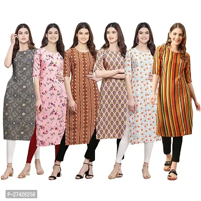 Stylish Multicoloured Crepe Stitched Kurta For Women Pack of 6