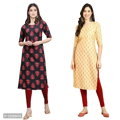 Straight Multicoloured Printed Crepe Kurta Pack Of 2-thumb0