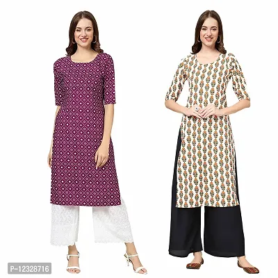 Straight Multicoloured Printed Crepe Kurta Pack Of 2