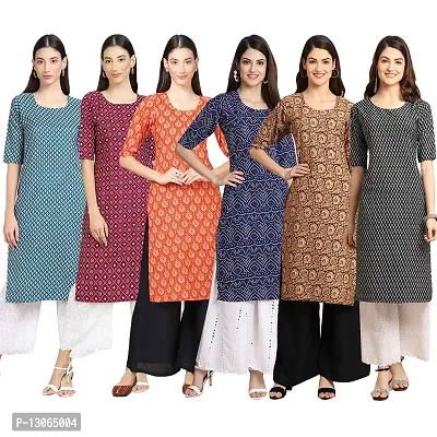 Trendy Crepe Digital Printed Straight Kurta For Women ( Pack Of 6 )-thumb0