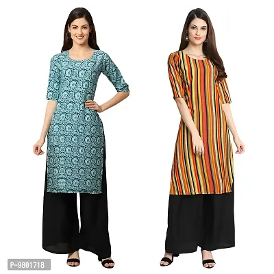 Stylish Digital Printed Woman Crepe Multicolored Kurtis Pack of 2-thumb0