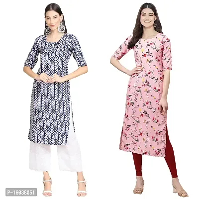 Stylish Crepe Printed Straight Kurta For Women-Pack Of 2