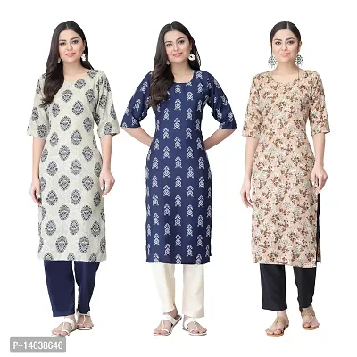 New Crepe Combo Printed Kurtis For Women Pack Of 3-thumb0