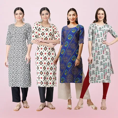 Combo Of 4 Crepe Printed Kurtis