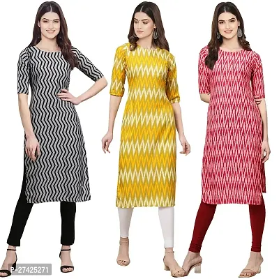 Stylish Multicoloured Crepe Stitched Kurta For Women Pack of 3-thumb0