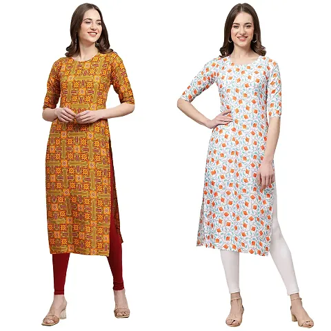 Stylish Crepe Straight Kurta For Women- Pack Of 2