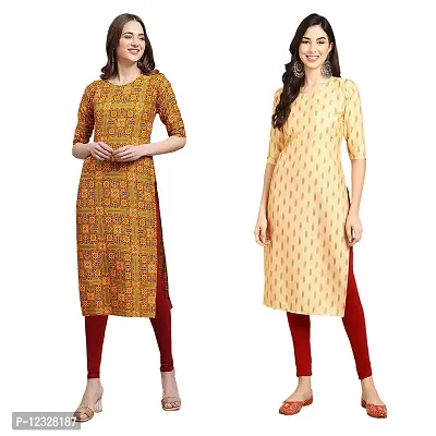 Straight Multicoloured Printed Crepe Kurta Pack Of 2-thumb0