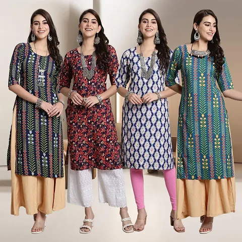 Fancy Straight Crepe Kurti - Pack Of 4