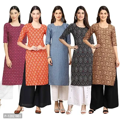 Women Crepe Digital Printed Straight Kurti { Pack of 5 }