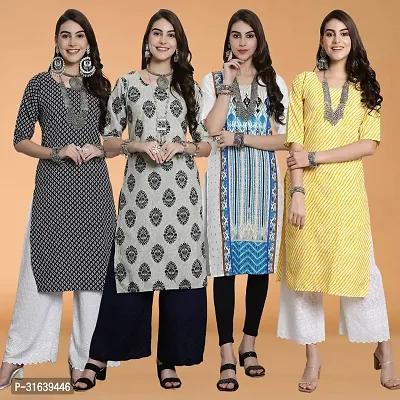 Attractive Multicoloured Printed Crepe Kurtas For Women Pack Of 4