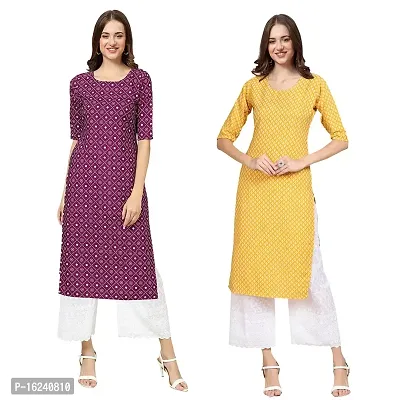 Stylish Straight Multicoloured Printed Crepe Kurta For Women Combo Pack Of 2