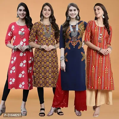 Attractive Multicoloured Printed Crepe Kurtas For Women Pack Of 4