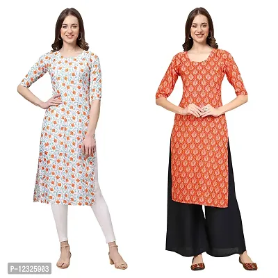 Straight Multicoloured Printed Crepe Kurta Pack Of 2-thumb0