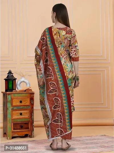 Stylish Multicoloured Cotton Blend Printed Kurta, Bottom and Dupatta Set For Women-thumb2