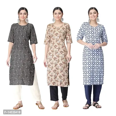 New Crepe Combo Printed Kurtis For Women Pack Of 3-thumb0