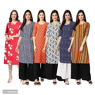 Trendy Crepe Digital Printed Straight Kurta For Women ( Pack Of 6 )-thumb0