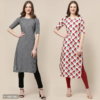 Stylish Crepe Printed Straight Kurta For Women-Pack Of 2