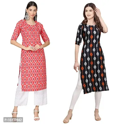 Stylish Crepe Printed Straight Kurta For Women-Pack Of 2