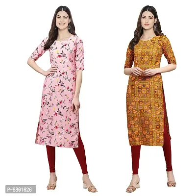 Stylish Digital Printed Woman Crepe Multicolored Kurtis Pack of 2