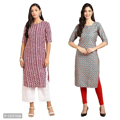 Straight Multicoloured Printed Crepe Kurta Pack Of 2-thumb0