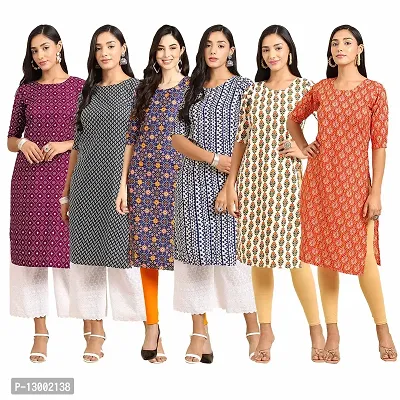 Trendy Crepe Printed Straight Kurta Combo For Women Pack Of 6