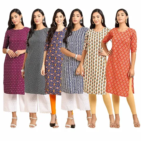 Stylish Crepe Printed Kurti - Pack of 6