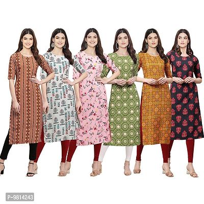 Women Crepe Digital Printed Straight Kurti  Pack of 6-thumb0