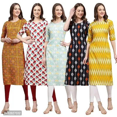 Attractive Straight Multicoloured Printed Crepe Kurta Combo For Women Pack Of 5