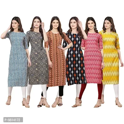 Women Crepe Digital Printed Straight Kurti  Pack of 6