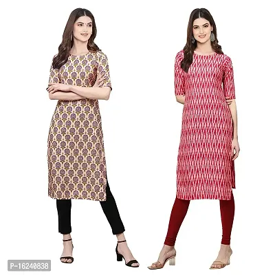 Stylish Straight Multicoloured Printed Crepe Kurta For Women Combo Pack Of 2-thumb0