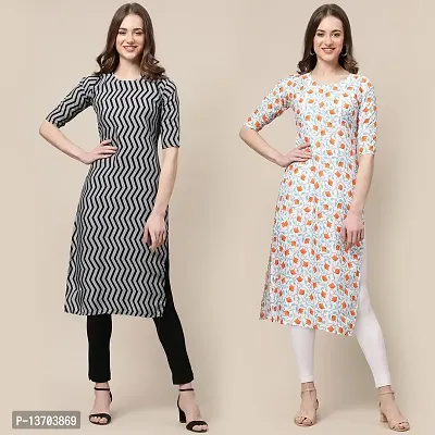 Stylish Crepe Printed Straight Kurta For Women- Pack Of 2