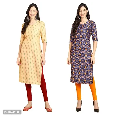 Fashionable Straight Multicoloured Printed Crepe Kurta For Women Combo Pack Of 2-thumb0