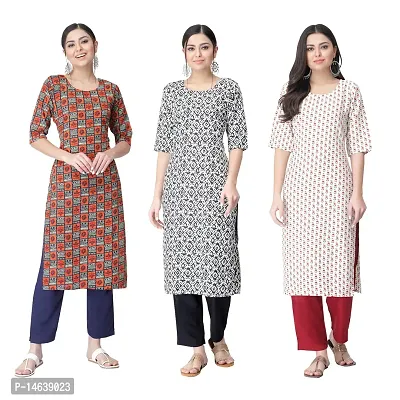 New Crepe Combo Printed Kurtis For Women Pack Of 3-thumb0